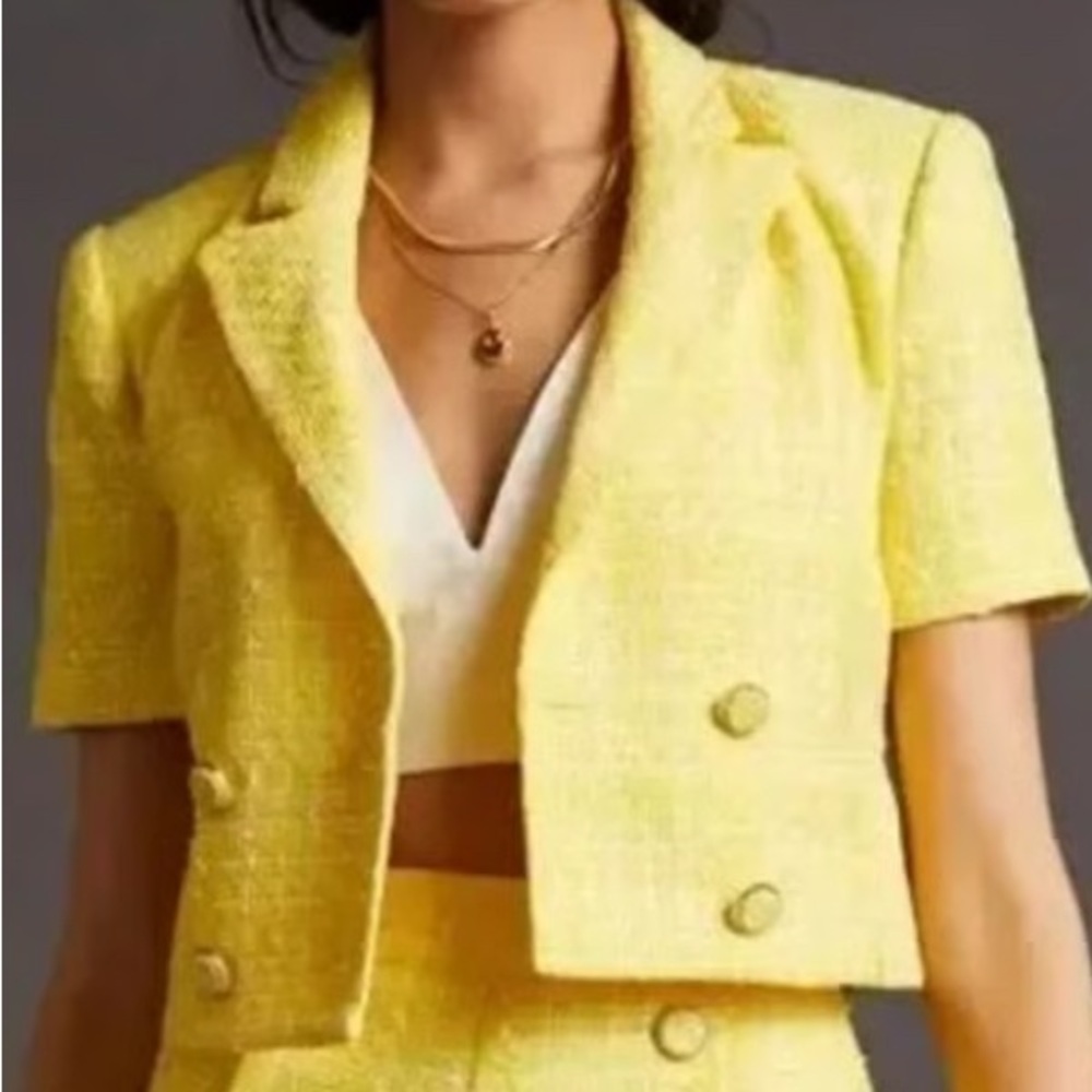 Endless Rose Yellow Cropped Blazer with Cap Sleeves